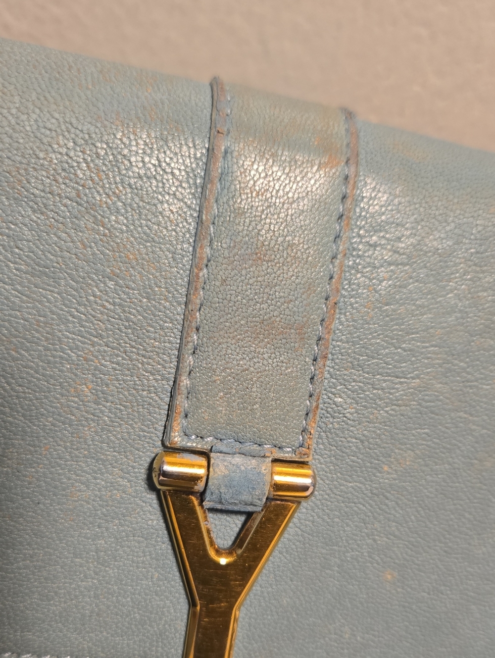 Saint Laurent Light Blue Leather Wallet with Gold Y Detail - Picture 15 of 15